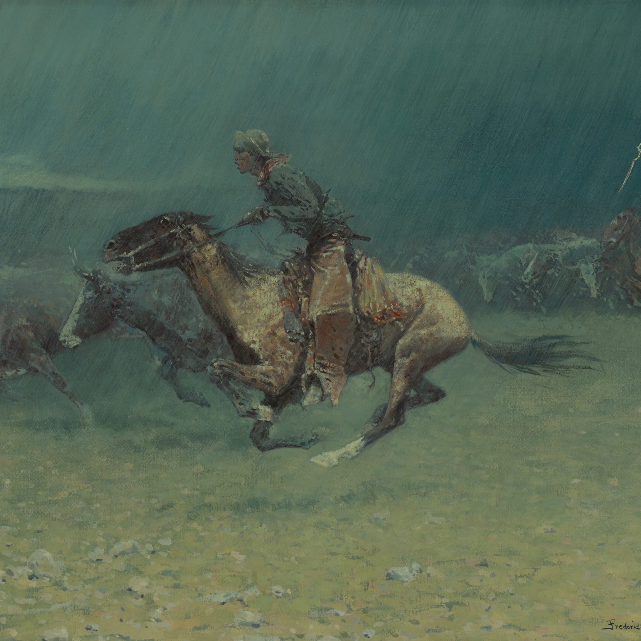 Frederic Remington (1861-1909), The Stampede, 1908, oil on canvas ...